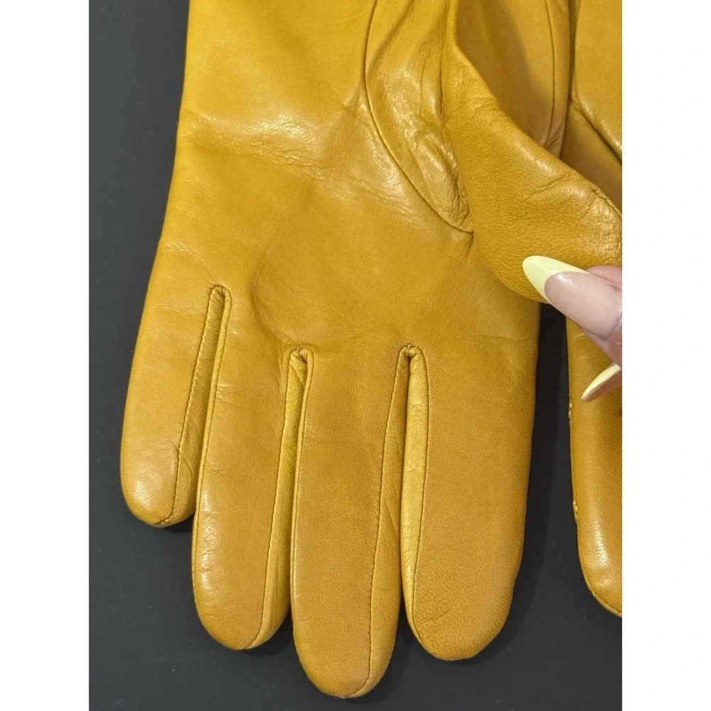Coach Yellow Leather Quilted Bow Heart Wool Lined Gloves Size 8